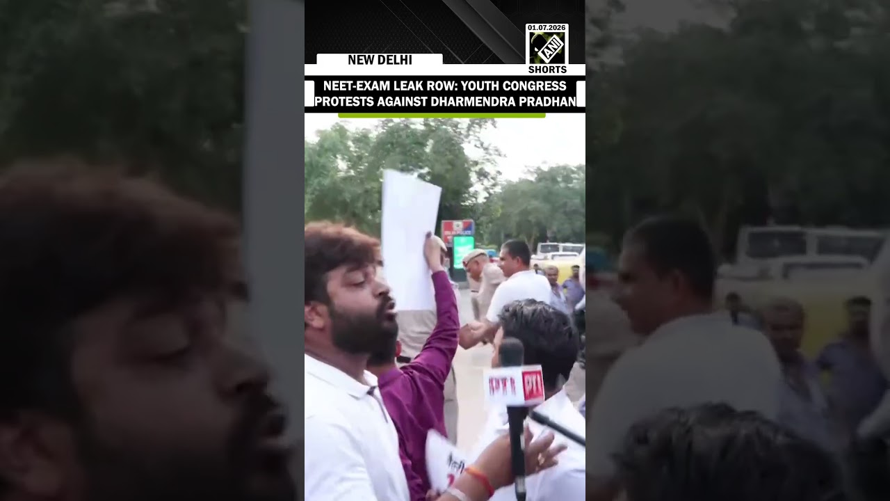 NEET-Exam Leak Row: Youth Congress protests against Dharmendra Pradhan in Delhi