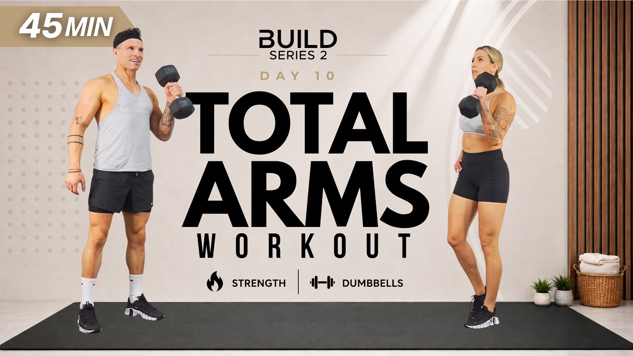 Day 10 | 45 Min SHOULDERS, BICEPS, TRICEPS DUMBBELL WORKOUT + CARDIO | BUILD Series 2