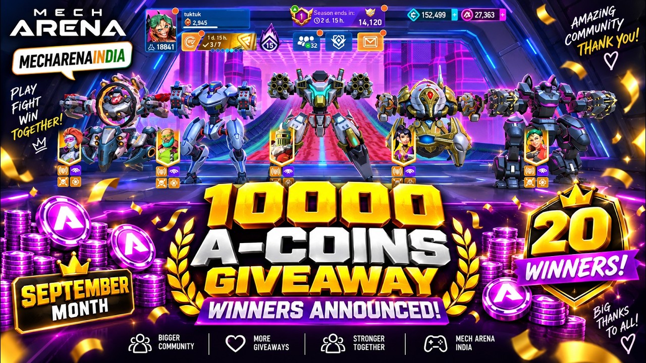 10,000 A-COINS GIVEAWAY WINNERS ARE HERE! 😱🔥 20 LUCKY WINNERS ANNOUNCED! | Mech Arena