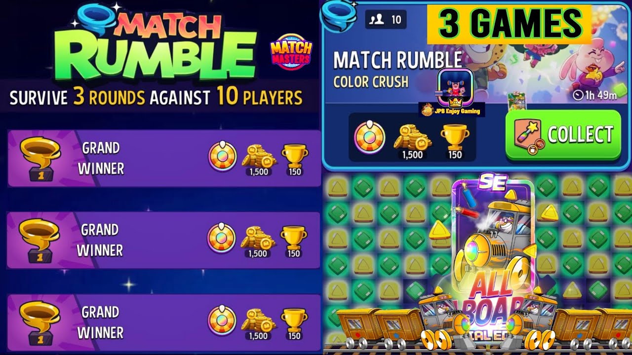 3 Games/ Match Rumble Color Crush+5 Colors+Blow'Em Up 10 Players/Match Masters