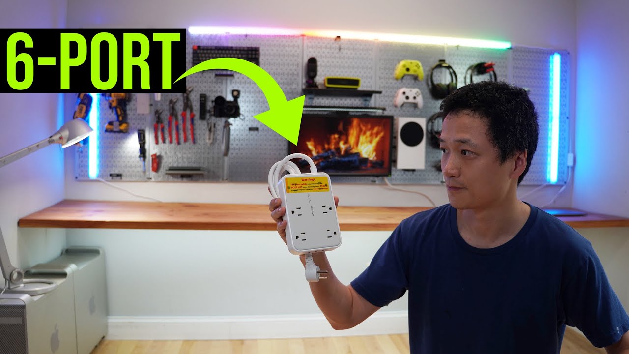 I Mounted the 6-port Power Strip Under My Floating Desk (Widely Spaced)