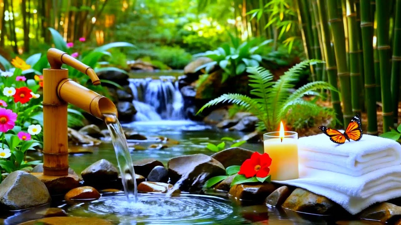 Bamboo Water Fountain & Relaxing Sleep Music 🌿 Calm Spa Music for Deep Sleep and Relaxation