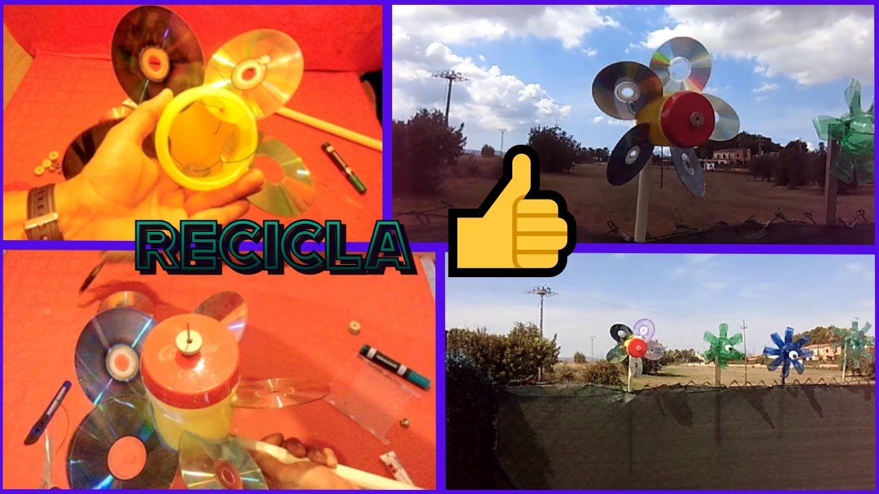 Nuevo molinillo de viento con cd y bote de plástico (reciclando)