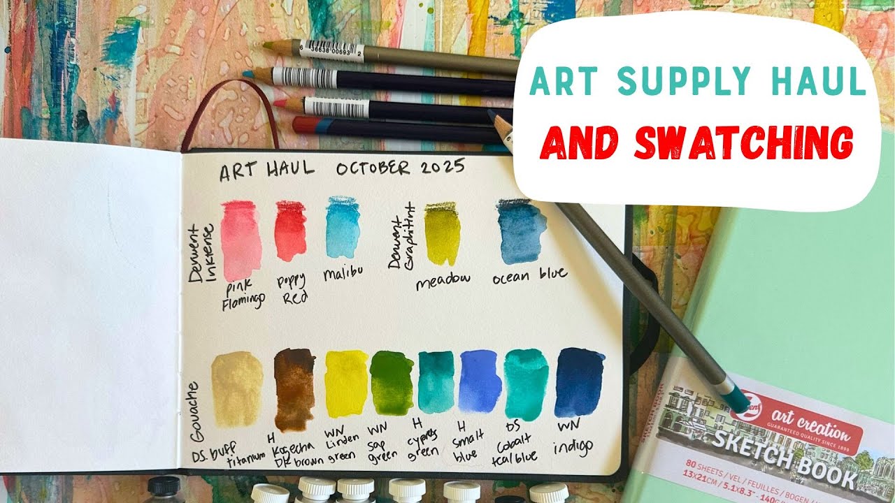 October 2025 Art Supply Haul and Swatching: Gouache and Colored Pencils from Blick