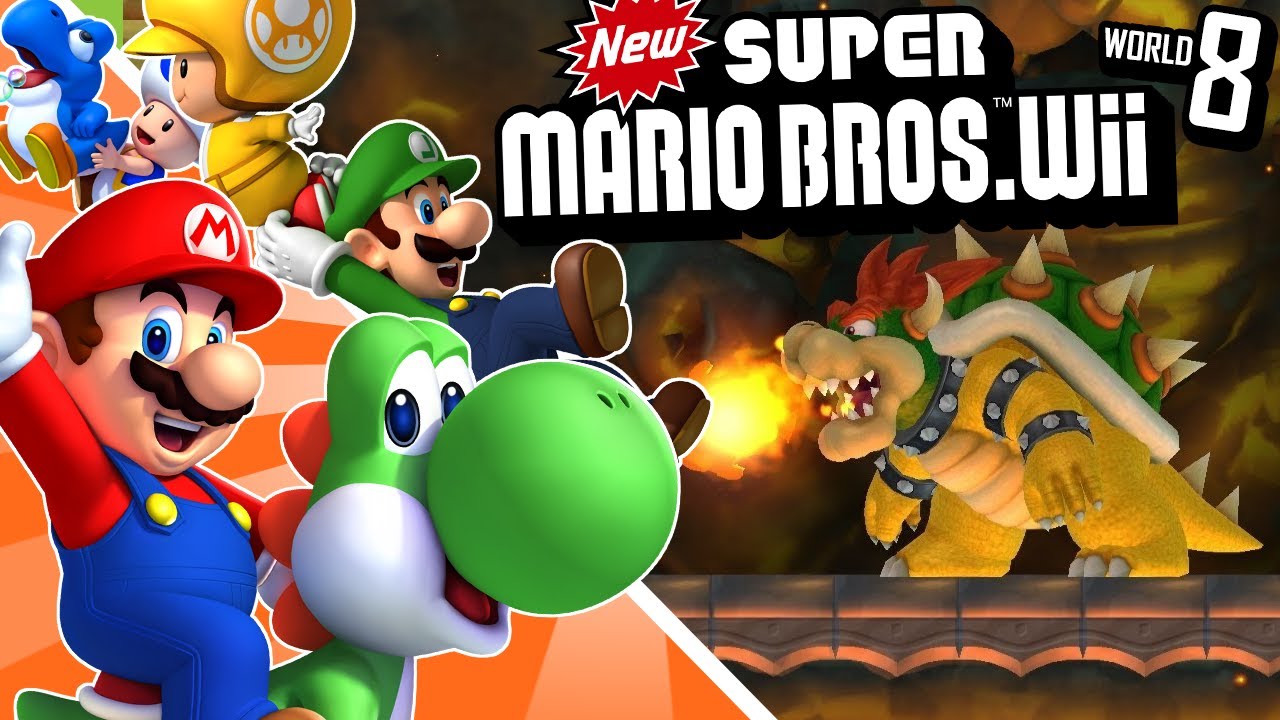 New Super Mario Bros Wii: 100% Walkthrough World 8: 4 Player