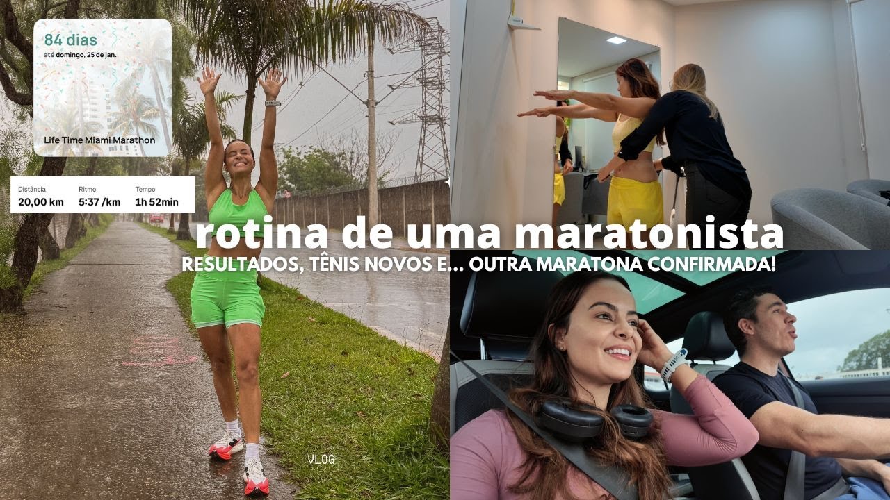 vlogão fui sorteada pra mais uma MARATONA, bioimpedância, 20km na chuva, dia de nutri, novo tênis
