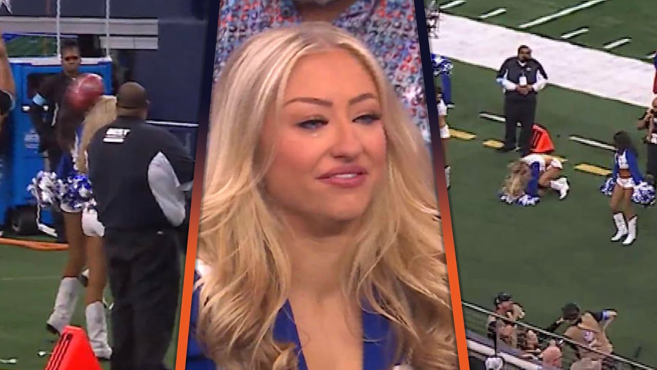 Dallas Cowboys Cheerleader HIT IN THE HEAD With Kicked Football During Game