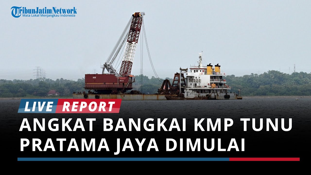 Proses Angkat Bangkai KMP Tunu Pratama Jaya Dimulai, Tongkang Bercakar Siaga di Selat Bali