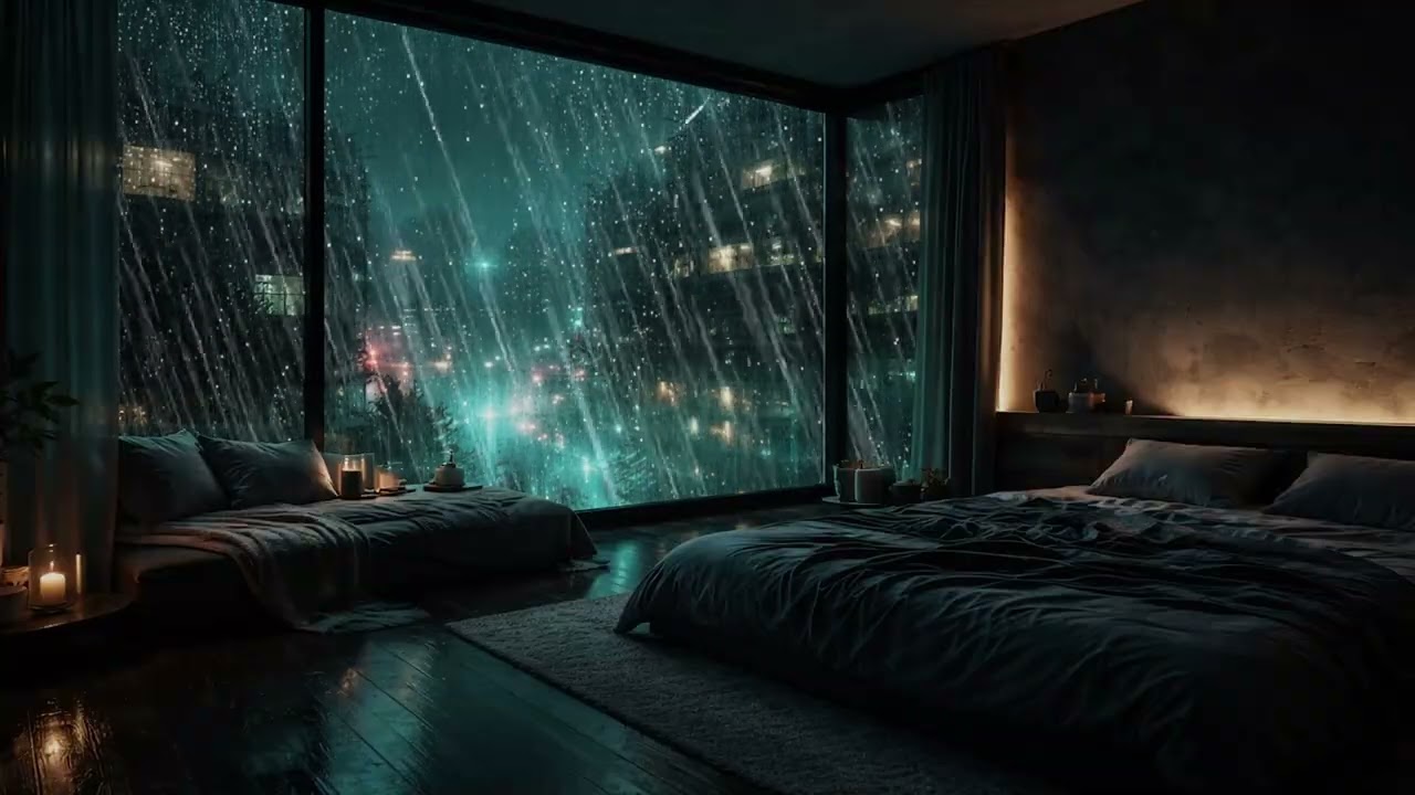 Heavy Rain in the Deep Forest 🌧️🌲 (No Ads) | Cozy Dark Bedroom for Deep Sleep