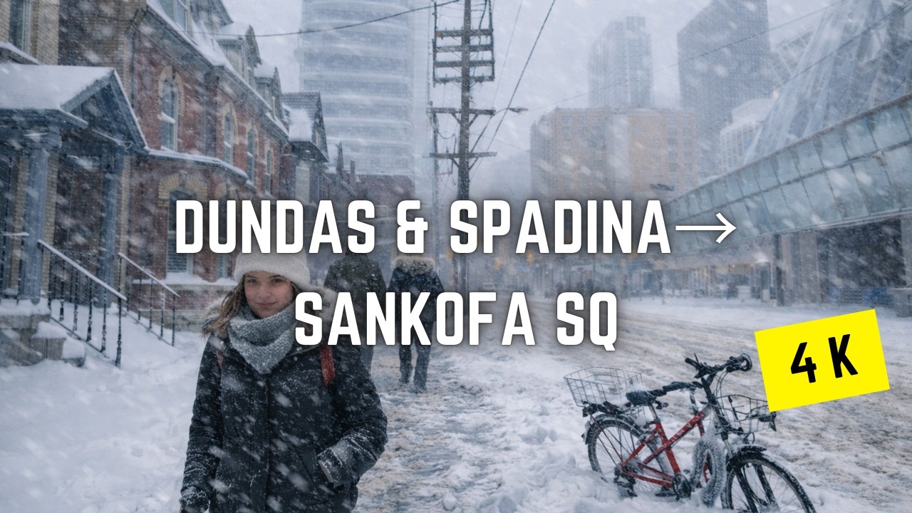 Toronto 🇨🇦 Winter Walking Tour | Snowy Dundas & Spadina through Chinatown to Sankofa Square, 4K