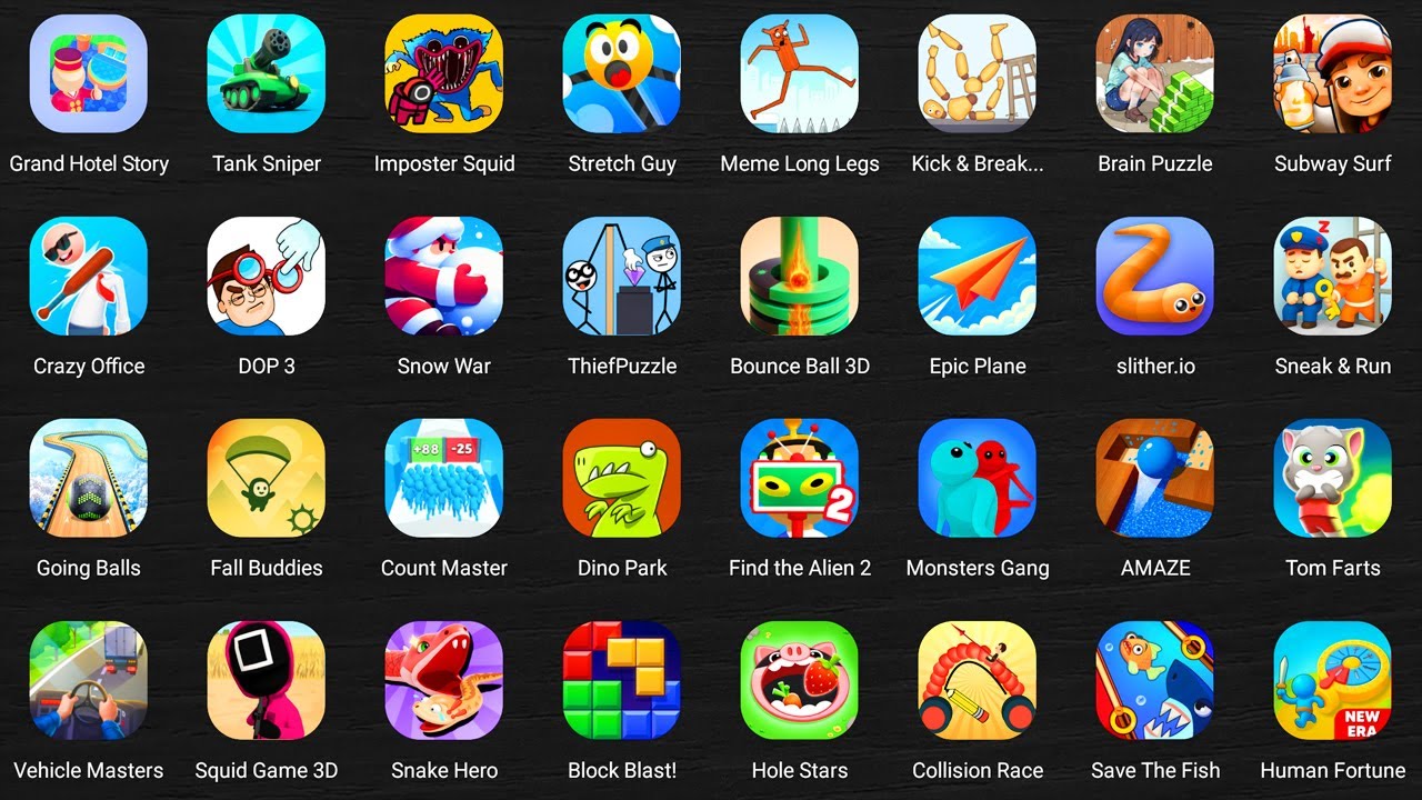 Roblox,Friday Night Funkin',Zombie Tsunami,Super Bear Adventure,Poppy Playtime 5,Human Fall Flat...