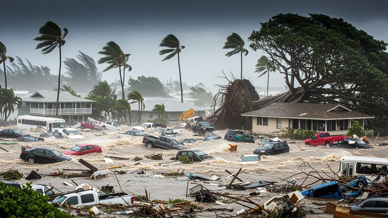 Chaos in Hawaii Today! Storm Kona Giant Flooding Swept Away Homes, Cars in Oahu Maui Honolulu