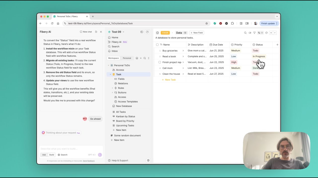 From a simple Todo App into a full Team Task Tracker in 20 mins (with AI + Fibery)