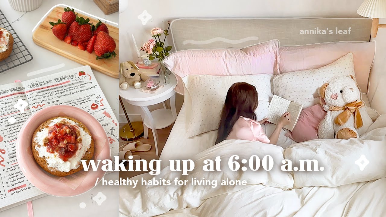 waking up at 6AM vlog🍓 healthy habits & easy meal ideas, designing a sticker sheet, skincare routine