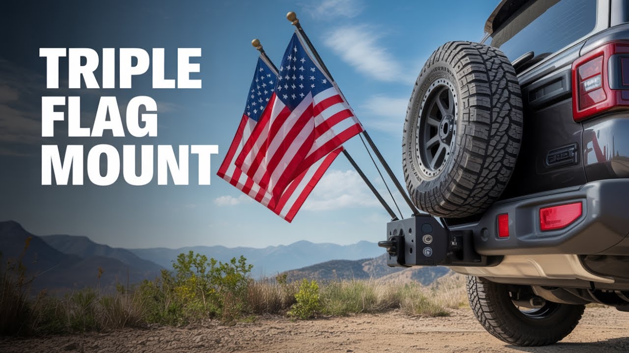 Hitch Flag Pole Holder, 90&deg;Adjustable & Quick Detach, Triple Truck Flag Pole Mount for Jeep