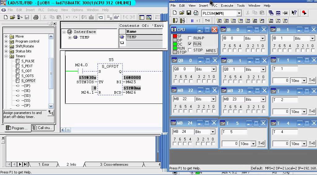 SIMATIC STEP 7 Professional таймер с задержкой выключения