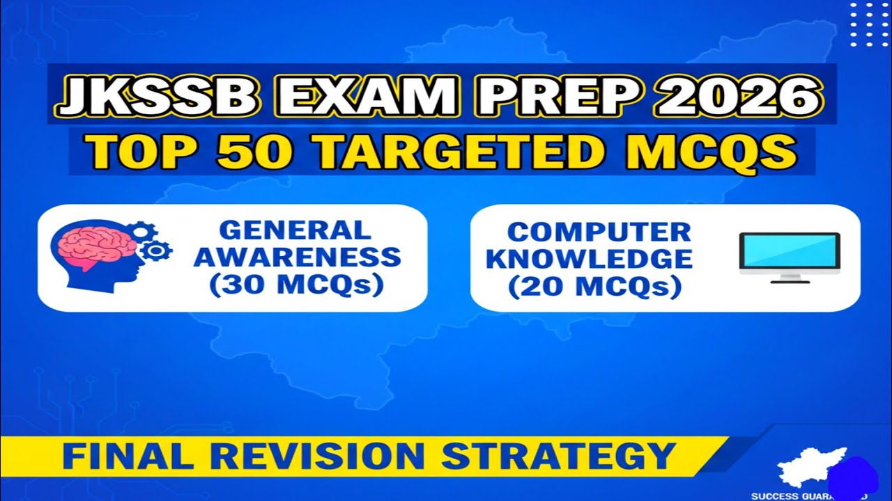 JKSSB Exam Prep 2026: Top 50 Targeted MCQs | General Awareness (30) & Computer (20) | Final Revision