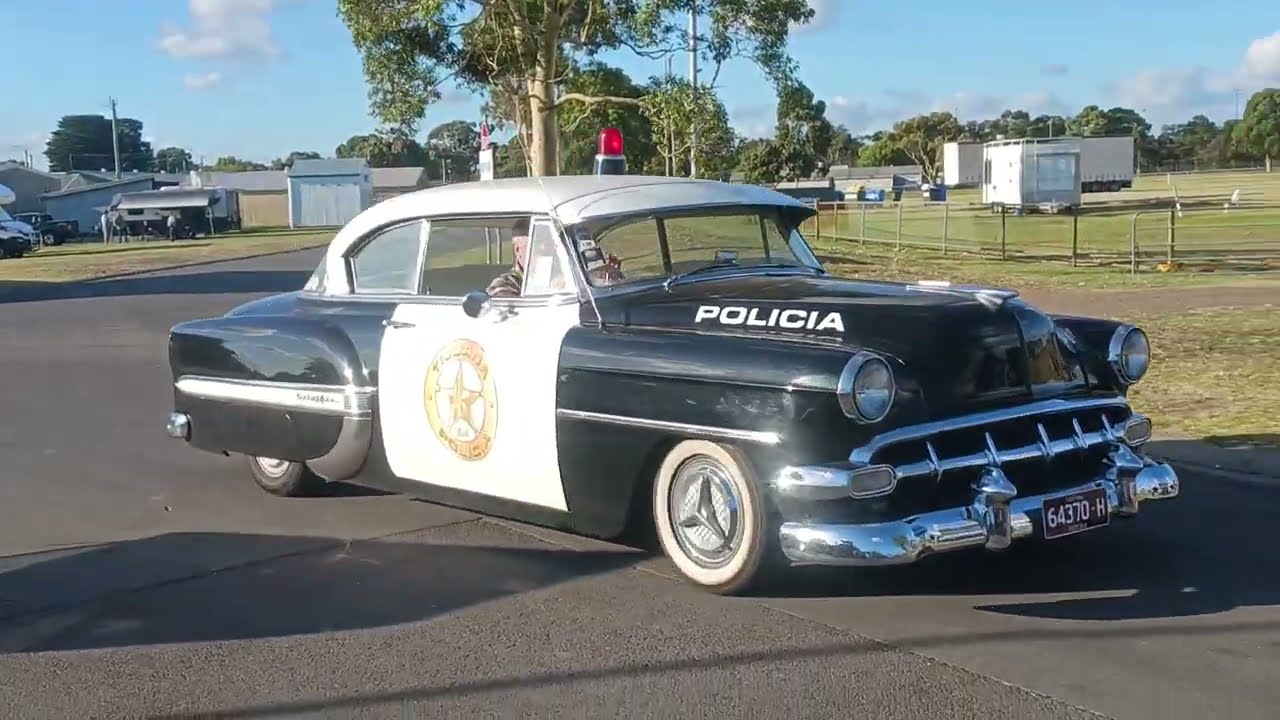 The Police Belair arriving at the Geelong street rodders Monday night car meet.