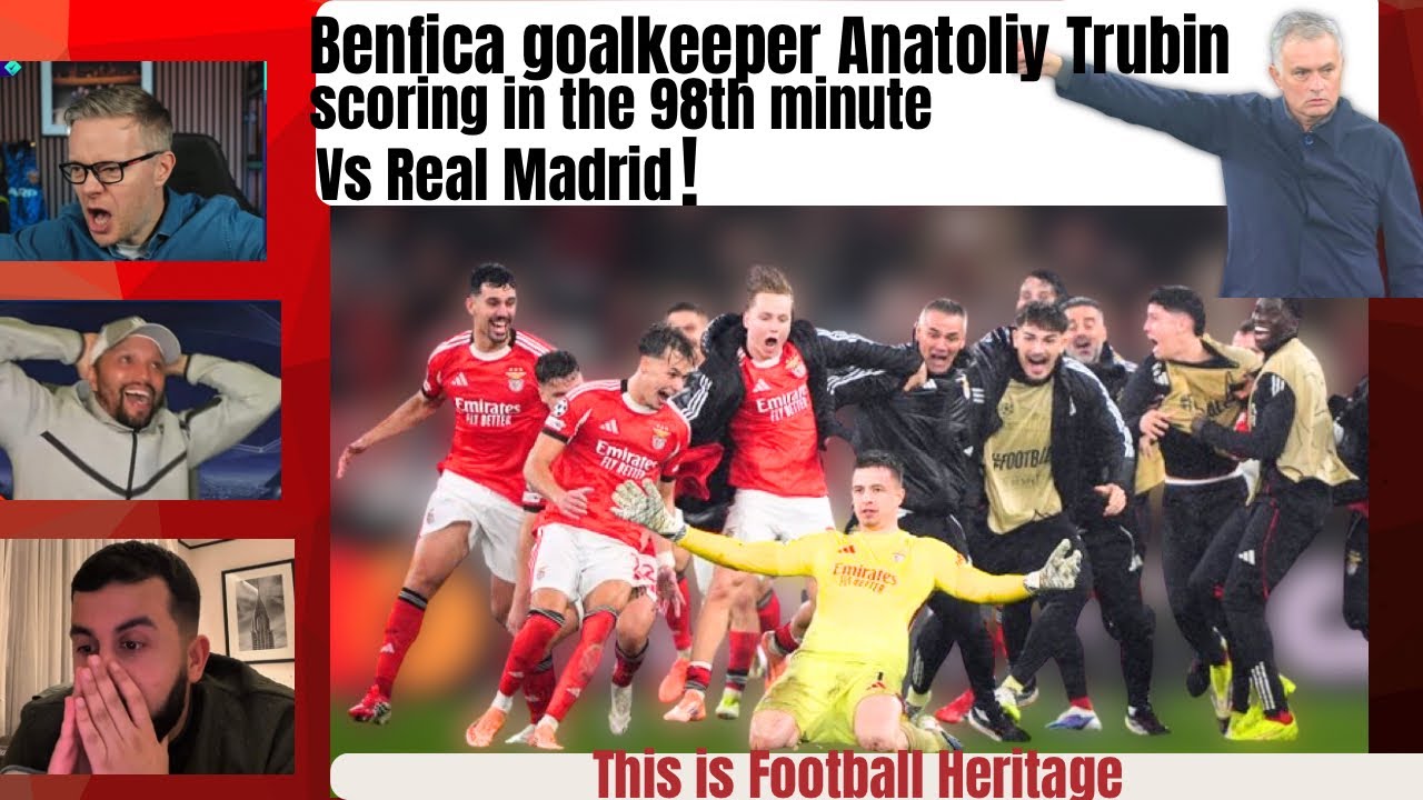 Fans react Benfica goalkeeper Anatoliy Trubin scoring in the 98th vs Real Madrid, knockout phase