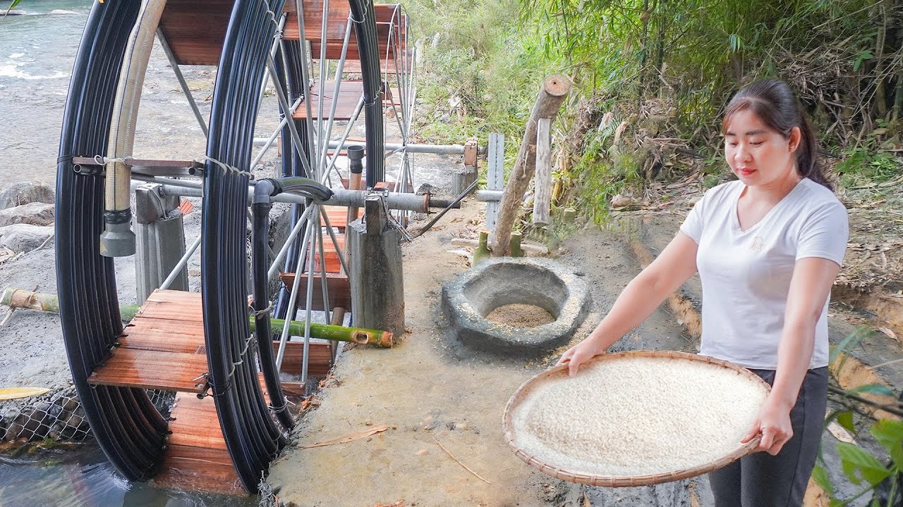 Install Rice Pounder Using A Large Water Wheel - Pounding Rice And Cooking Rice. Ly Hieu Hieu