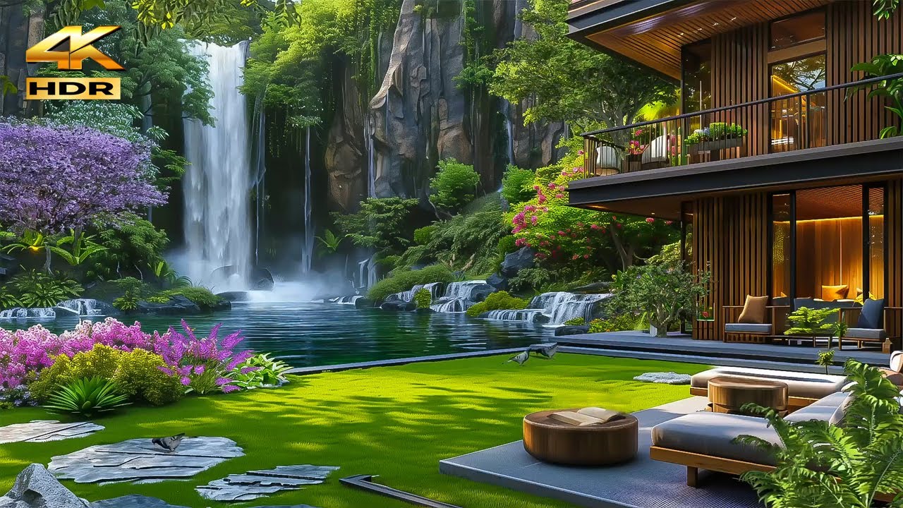 Peaceful Garden Space | Relax with the Sounds of Nature, Waterfall Sounds Help Reduce Stress, Heal