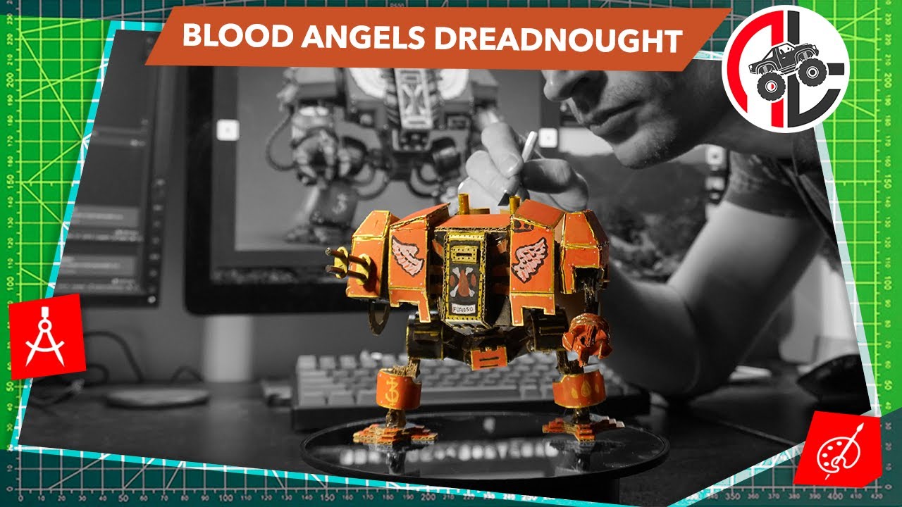 [Craft] Impressive Warhammer 40k  Blood Angels Dreadnought Cardboard action model build