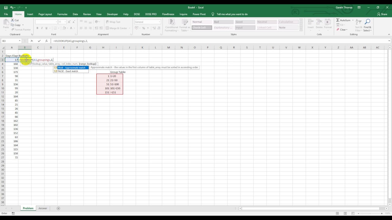 How to group data in Excel into buckets or groupings
