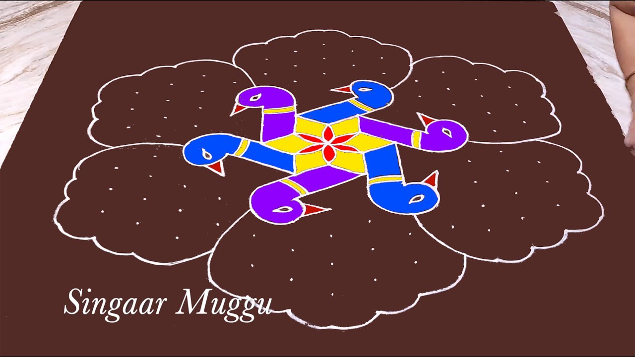 Sankranthi special peacock rangoli designs 15X8 dots | Mayil kolam designs | 2024 Sankranthi muggulu