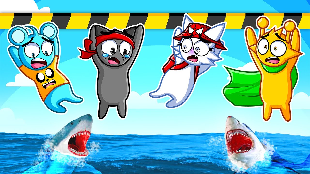 ¡NO TE SUELTES! 😱⚠ ¡CUIDADO con LOS TIBURONES! 🦈😂 GANGBEAST con los SPRUNKIS