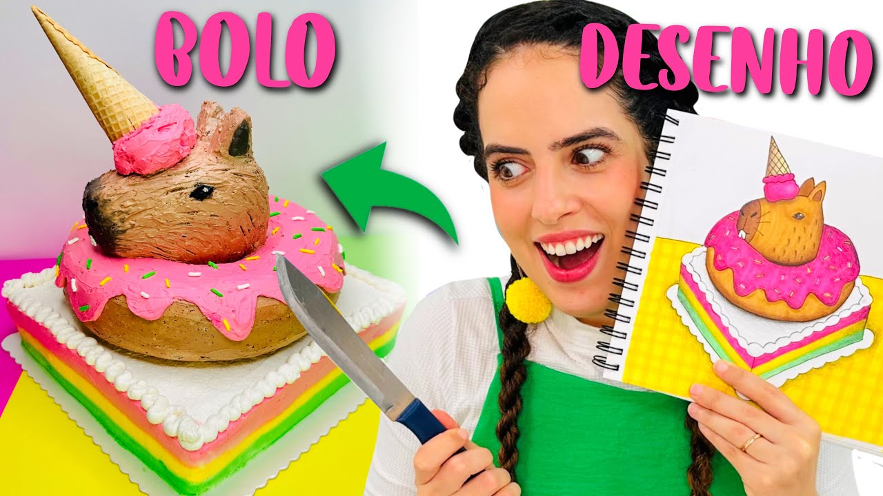 TRANSFORMEI DESENHO em BOLO CAPIVARA DONUT dos meus SONHOS! Paula Stephania