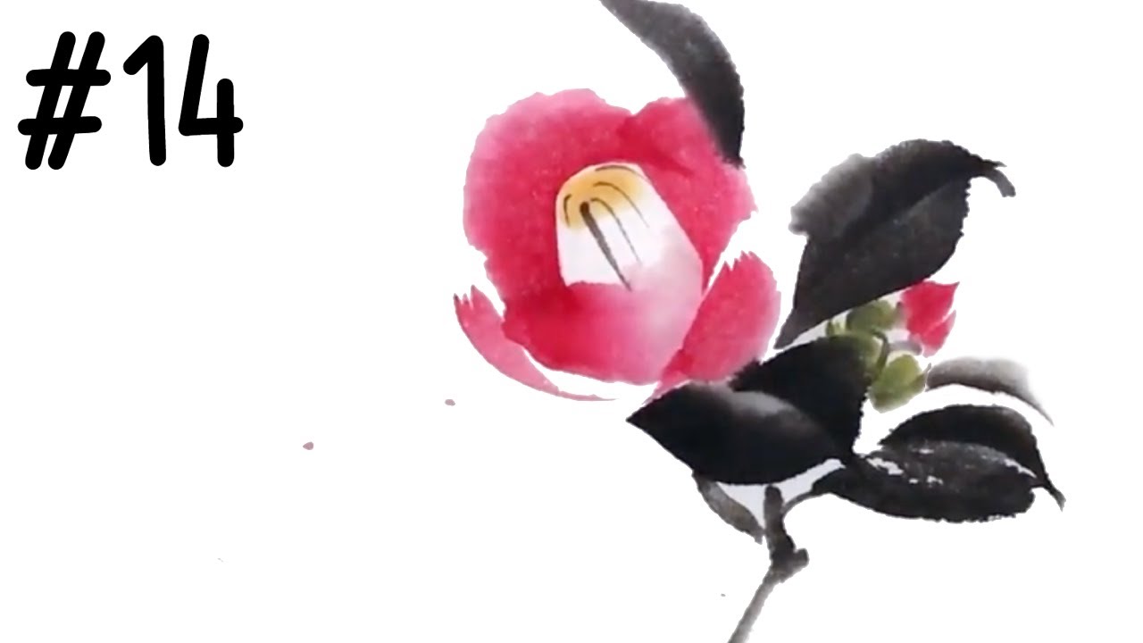 【水墨画＆ミュージック】紅椿を描く♪