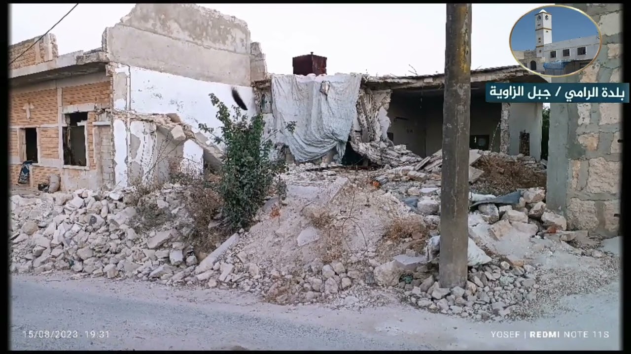 جانب من آثار الدمار في بلدة الرامي بجبل الزاوية جنوب إدلب بمنطقة أريحا 