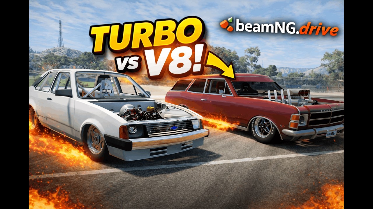 TURBINEI UM CHEVETTE ATE GANHAR DA CARAVAN V8! - BeamNg Drive #09