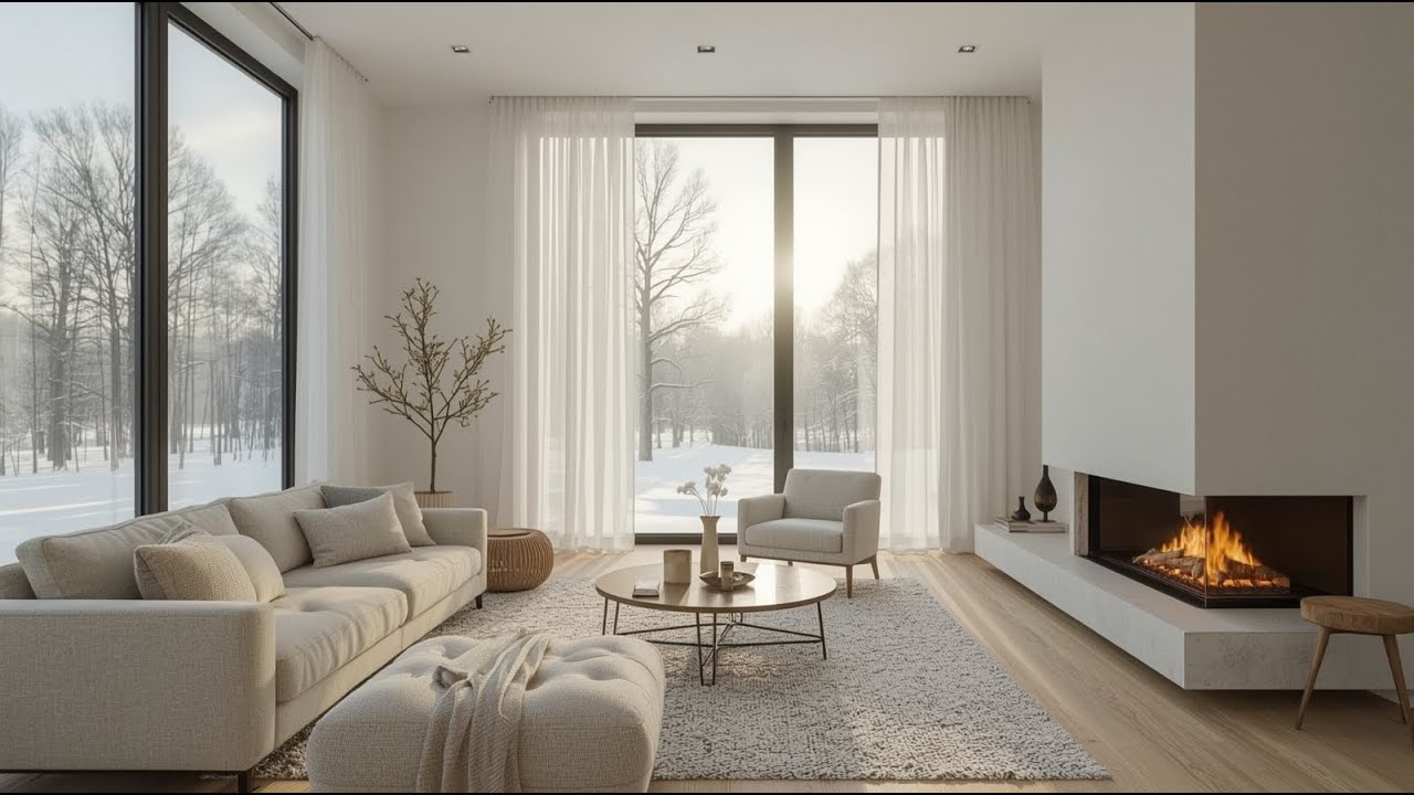 Cozy Minimal Room with Fireplace | Calm Piano for Study, Focus & Work