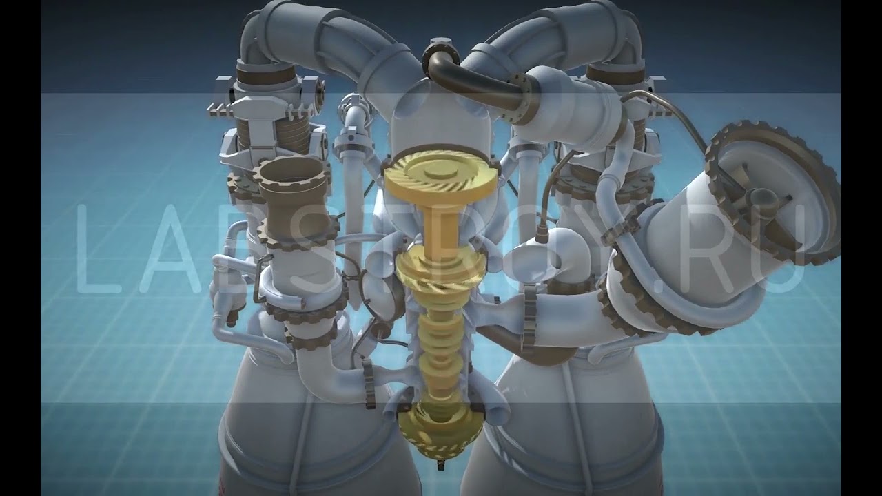 Работа ракетного двигателя РД-180.