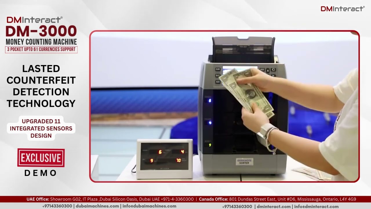 DMInteract DM-3000 | 3-Pocket Multi-Currency Money Counting Machine | Fast & Accurate Cash Sorting