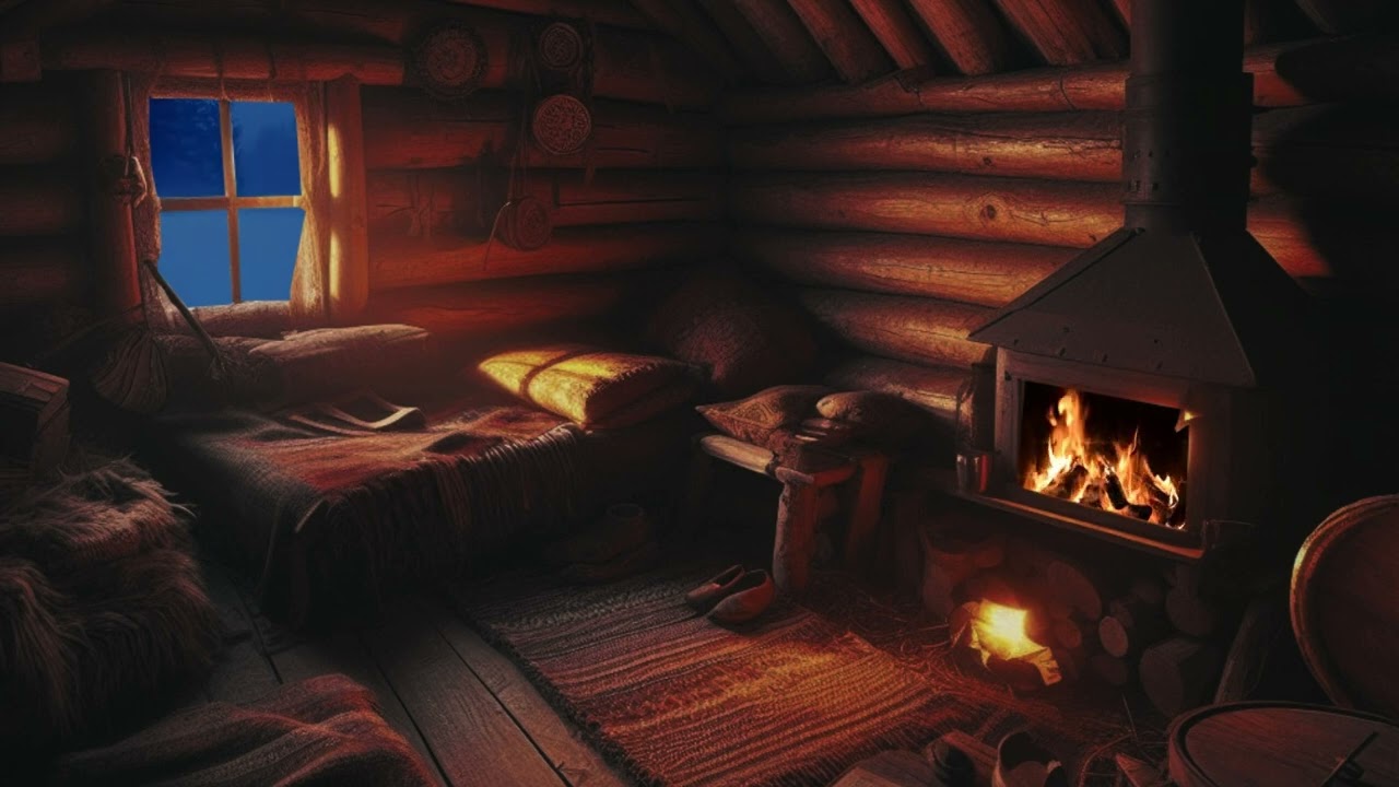 Deep Sleep in a Cozy Log Cabin with Crackling Fireplace & Snowstorm Sounds