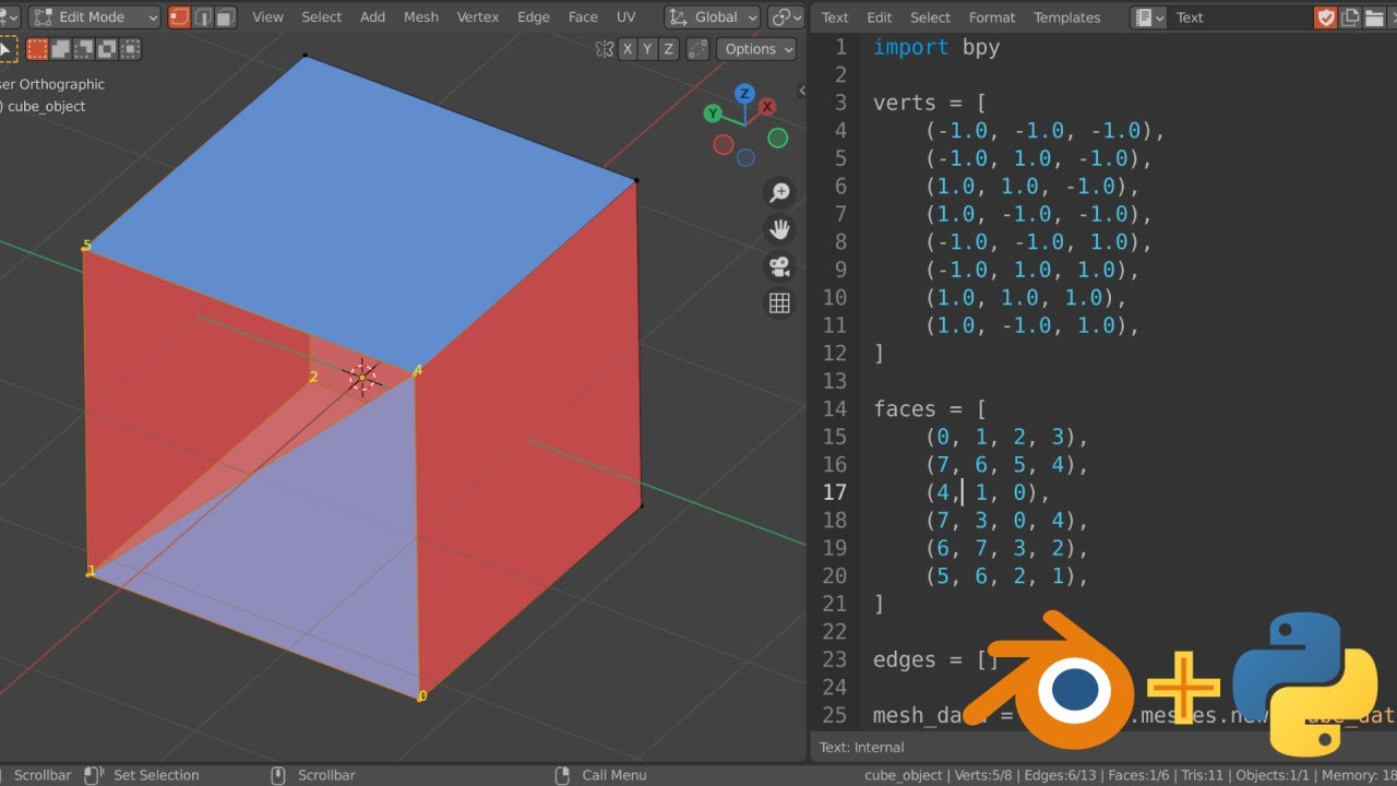Beginner Python Exercise in Blender: Make a cube from a list of vertices