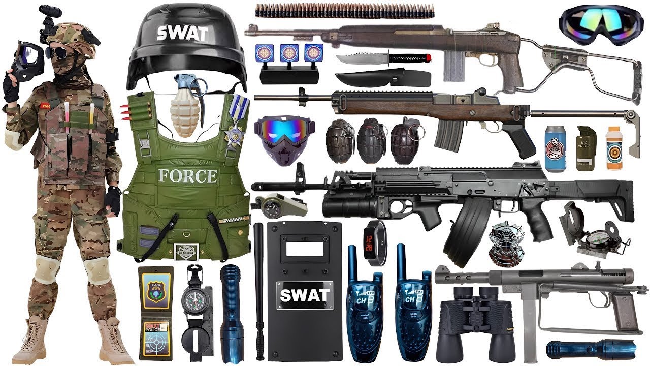 Special police weapon toy set unboxing | MK16 rifle | Type 95 assault rifle | Glock pistol | Bomb