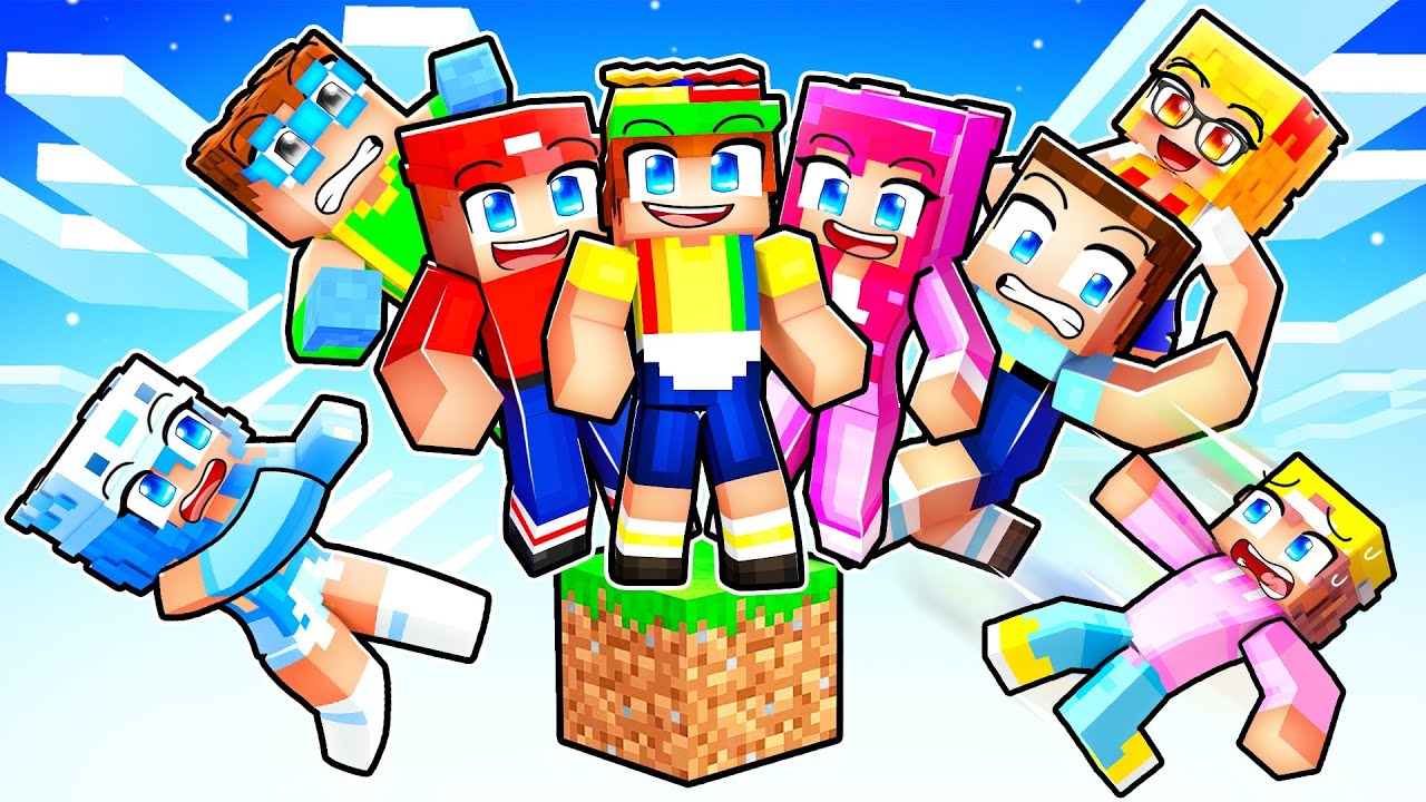 10 Friends On ONE BLOCK In Minecraft With Crazy Fan Girl!