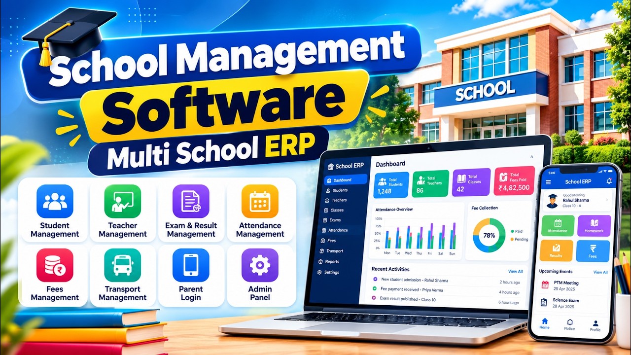 Build School Management Software | Multi School ERP | Make School Website, Student App, Teacher App