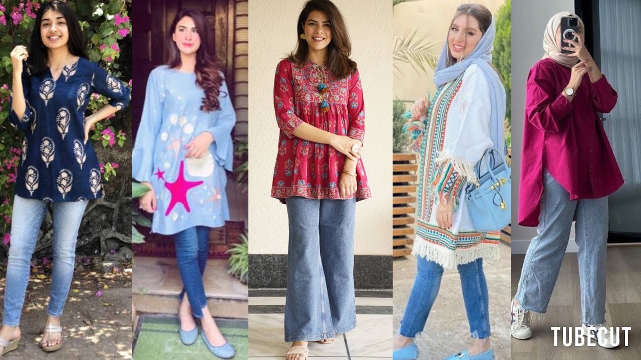Kurti designs with jeans | short shirt designs with pant | kurti outfits ideas