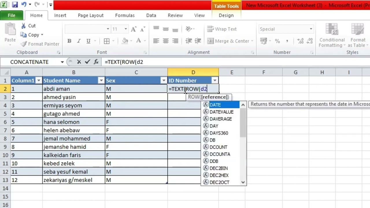 Auto ID Number in Excel