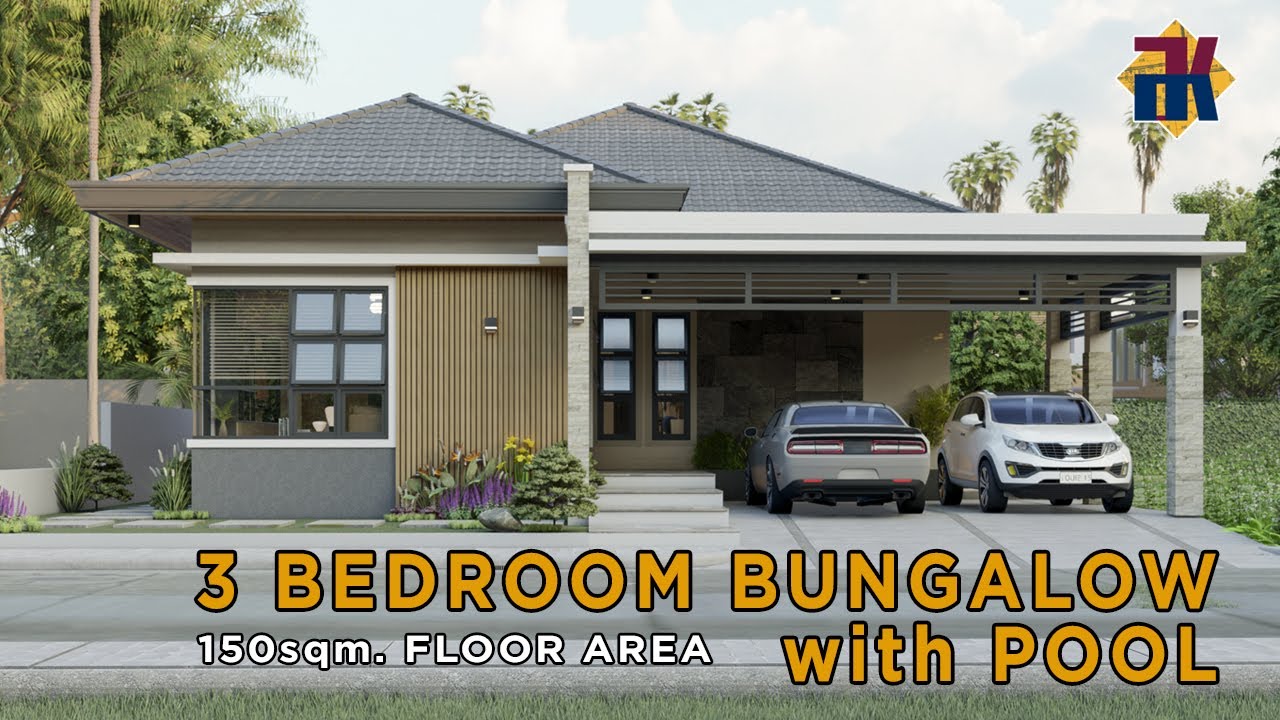 HOUSE DESIGN 3 Bedroom Bungalow with Pool | Exterior & Interior Animation