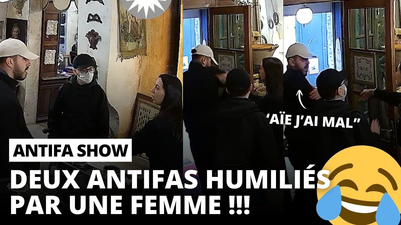 Une Fran&ccedil;aise SOLIDE d&eacute;gage 2 antifas venus l'agresser !!! La honte ?! 😂