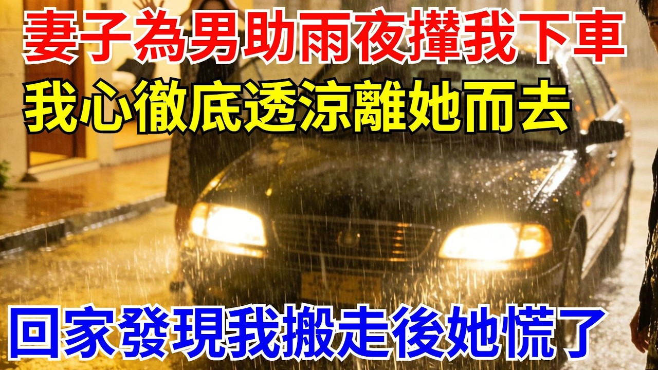 妻子爲了去接男同事在暴雨夜將我攆下車，我心徹底透涼轉身離她而去，回家發現我早已搬走後她慌了【風港故事】#男頻小說#都市#故事#小說#爽文#職場