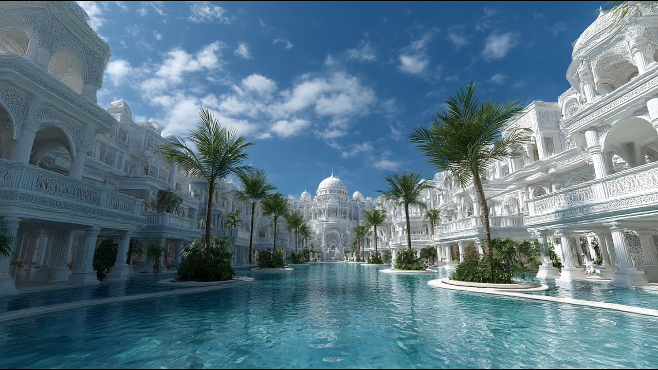 Inside The Moonlit Palace - A $150 Million White & Gold Fantasy Mansion at Night