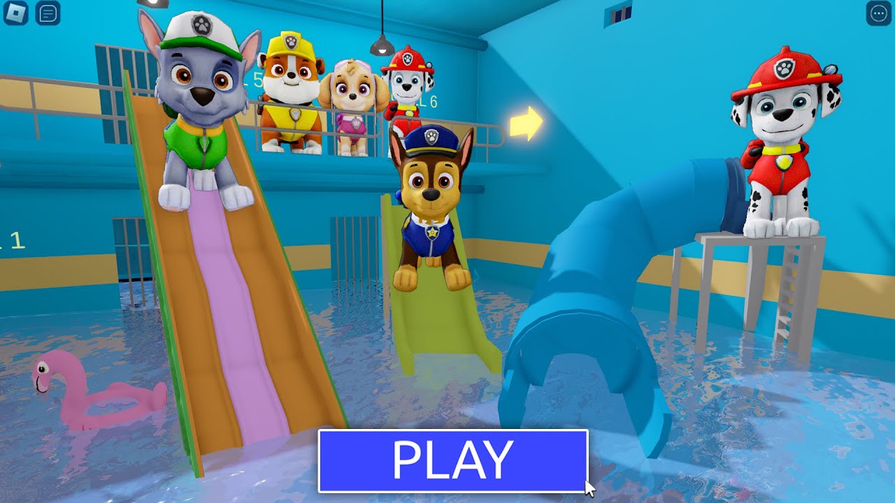 PAW PATROL WATERPARK! PRISON RUN BARRY! #roblox #obby