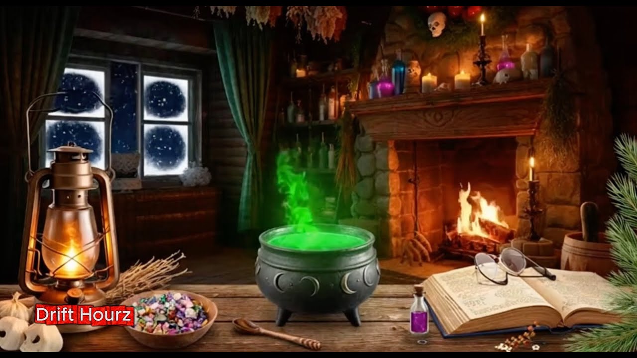 Step Inside This Witchy Cabin | Bubbling Cauldron & Candlelight for Relaxing, Studying and Sleeping