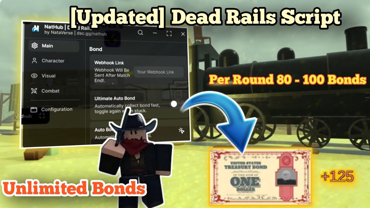 (Updated) Dead Rails Script💰 (Auto bond, Auto Aim, ESP Items, Tp Train,Auto Tesla Boss) 💰